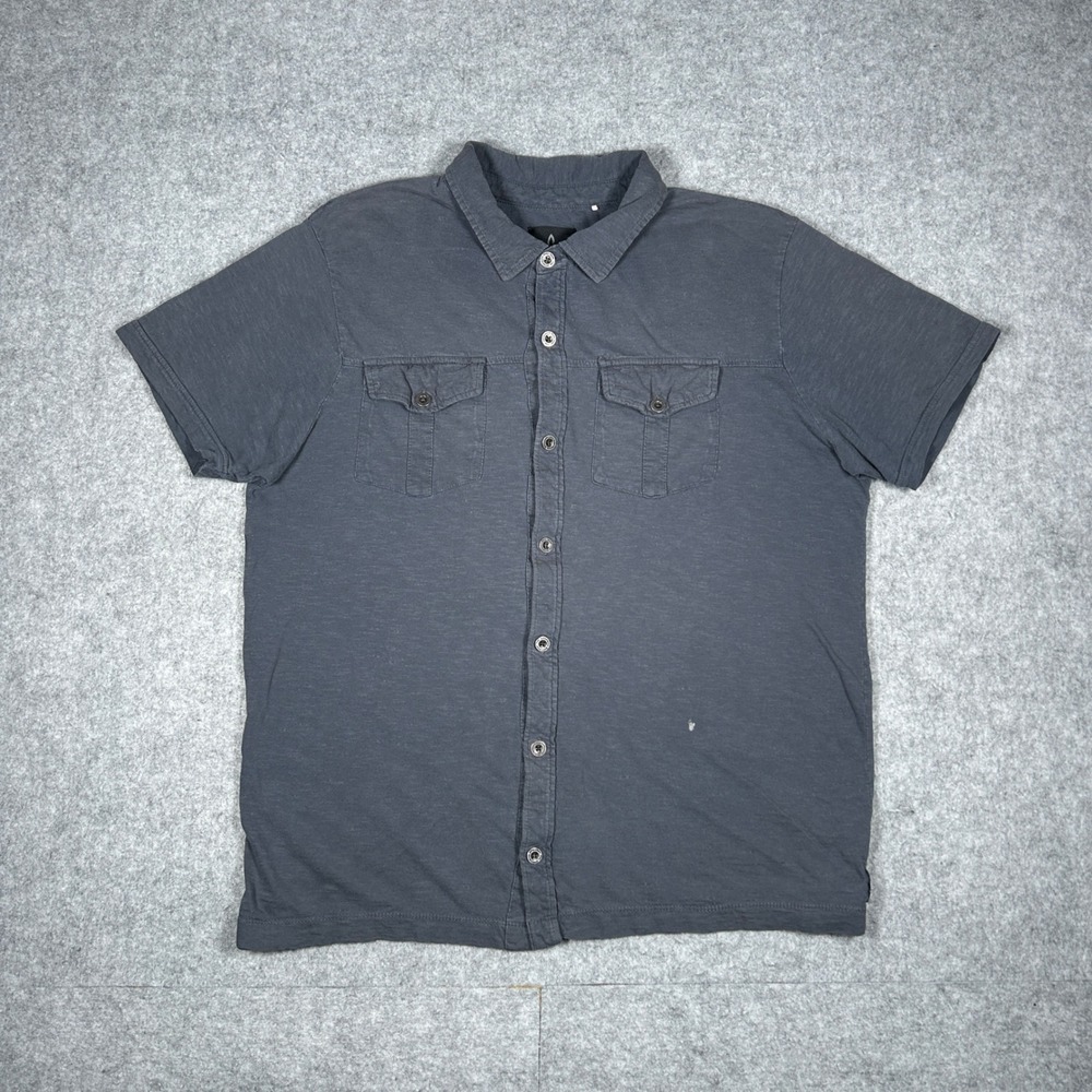 Prana Shirt Mens Medium Charcoal Grey Breathe Organic Cotton Button Up